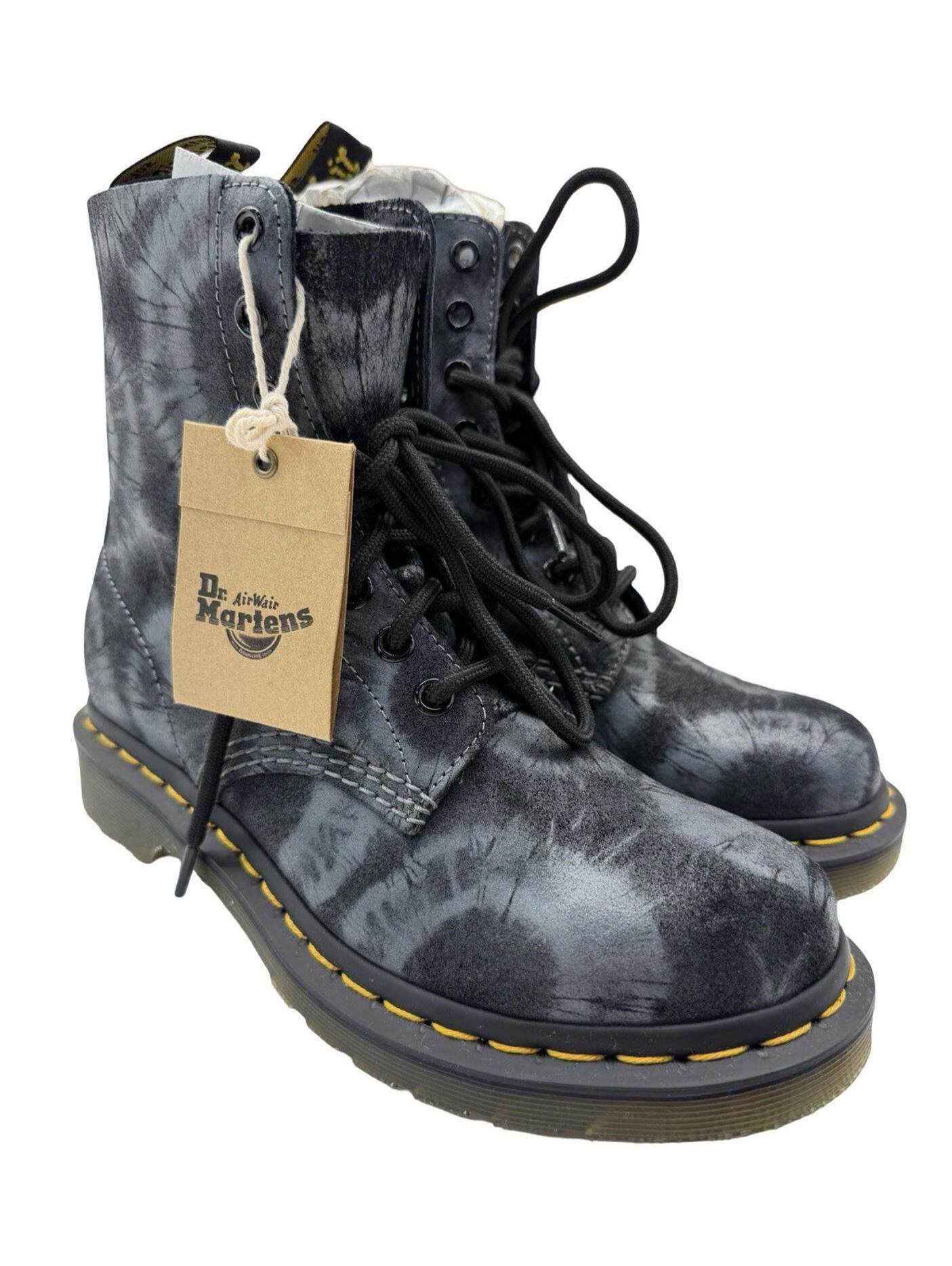 Dr. Doc Martens 1460 Pascal Tie-Dye Suede Ankle Boots Black Grey Size Us 6